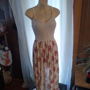 No Boundaries Tan Pink High Low Sundress